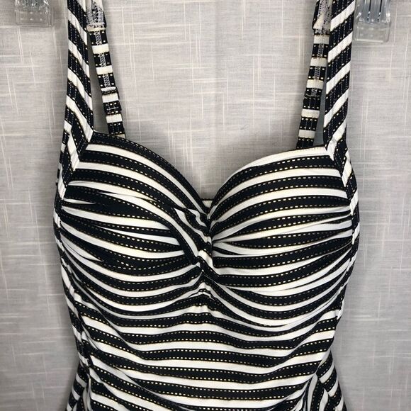 Niptuck Swimsuit Striped One Piece Ruching For Slimming Size 8 - Picture 2 of 13